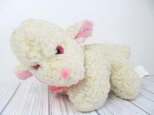 Vintage K.B. Bros seltenes Lamm Plüschtier rosa Augen Stofftier cremeweiß klein R4 - Bild 1 von 10