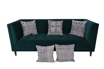 Set of 5 cotton cushion covers with hand block print featuring geometric pattern - Image 1 of 4