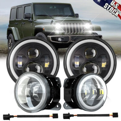 Combo de faros antiniebla LED halo de 7 pulgadas para Jeep Wrangler JK JKU 2007-2018 Foto 1 de 4