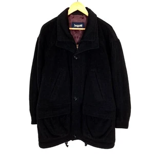 BUGATTI Men Coat Size EU55 UK46 3XL Wool Black Button-Front Long Collared - Picture 1 of 10