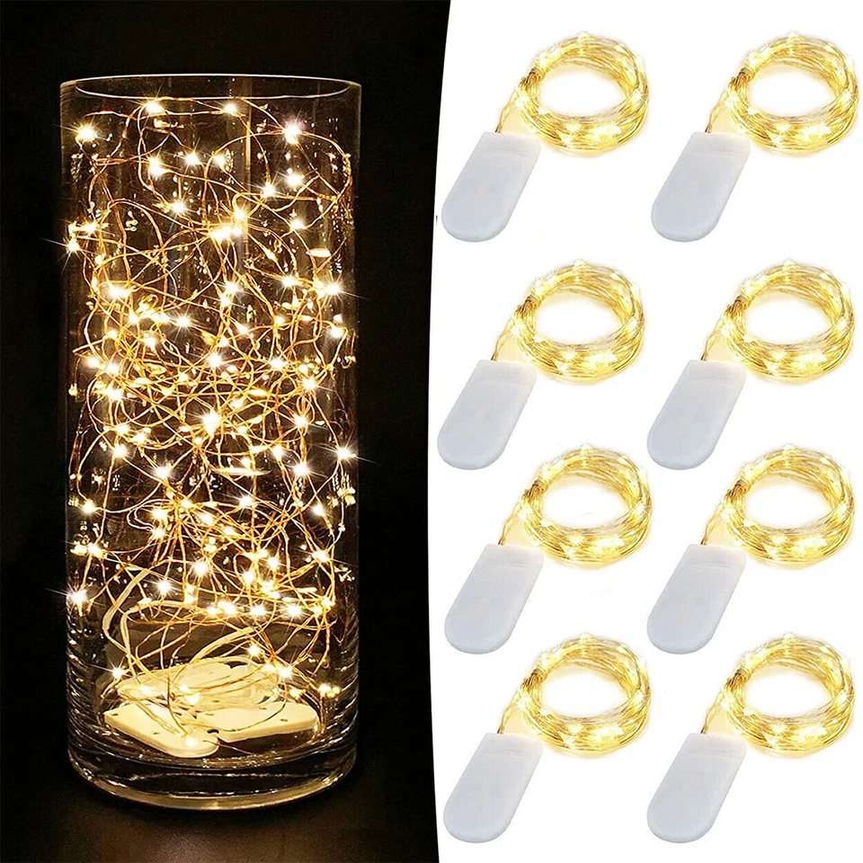 4-8Pack 20 LED 6.6ft Battery Operated Mini LED Copper Wire String Fairy Lights - Image 1 of 4