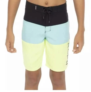Hurley Kids Boys Youth Color Block Logo Boardshorts Black/Aqua/Fluorescent 28W - Picture 1 of 6