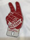 KENDALL OIL CORP Porcelain Metal License Plate Topper w/ VICTORY Hand Peace Sign