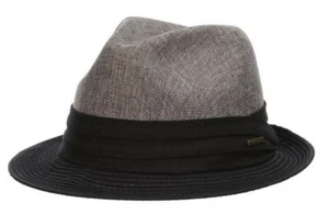 STETSON * MEN GREY BLACK FEDORA HAT * XL * NEW PANAMA STYLE TOYO STRAW SUN SHADY - Picture 1 of 3