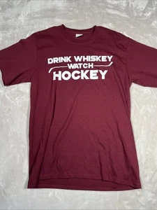 Drink Whiskey Watch Hockey burgundy Medium T-shirt - Picture 1 of 11