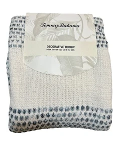 Tommy Bahama Decorative Knit Polyester Acrylic Throw 50”x60” Cream Blue NWT - Picture 1 of 5