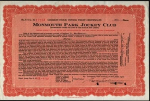 MONMOUTH PARK JOCKEY CLUB OF NEW JERSEY 1952 50 STAMMAKTIEN #1733 - Bild 1 von 2