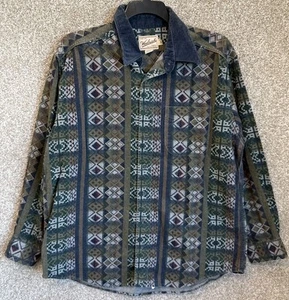 Vintage Woolrich Mens Flannel Aztec Corduroy Collar Button Up Shirt Size XL USA - Picture 1 of 13
