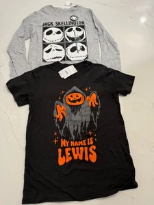 2x BoysHalloween Theme Shirts Pumpkin Ghost / Jack Skeleton Size M (8) - Picture 1 of 10