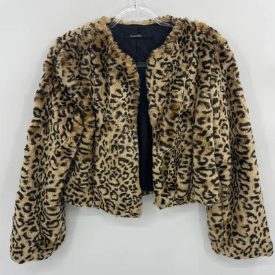 ELYSE WALKER Leopard Faux Fur Cropped Jacket Size S Open Front Lined Elysewalker - Image 1 of 4