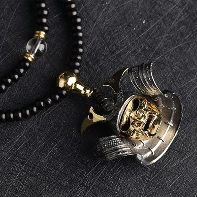 Casco samurai colgante de plata esterlina Bushido S925 de colección máscara de demonio japonés Foto 1 de 4