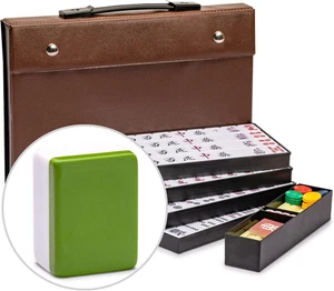 Juego de Mahjong Riichi Japonés - Azulejos Grandes Blancos y Verdes, Estuche de Vinilo - Incluye - Imagen 1 de 9