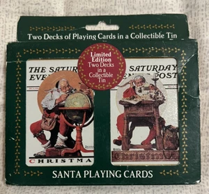 1996 Norman Rockwell Saturday Evening Post Santa Playing Cards Two Decks Tin NIB - Picture 1 of 7