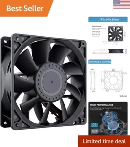 140mm High Static Pressure Cooling Fan 2-Pin 140x140x38mm DC 12V Ball Bearing... - Picture 1 of 10