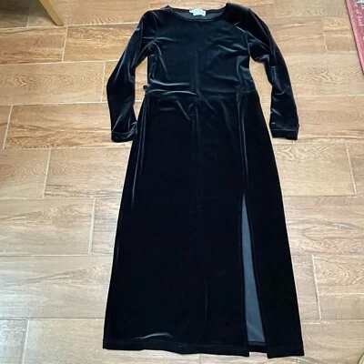 Vestido de Terciopelo Ronni Nicole Años 90 De Colección Negro Elastizado Manga Larga Dividido Talla 6 Foto 1 de 4