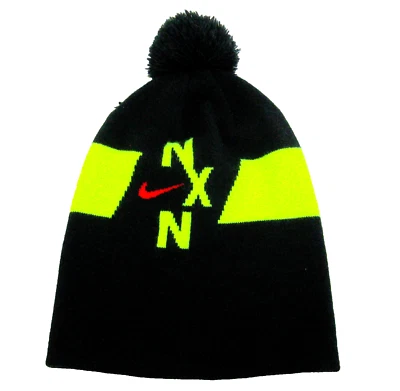 NIKE Black Yellow Beanie Cap Warm Knit Logo Ski Hat Adult One Size 100% Acrylic - Image 1 of 3