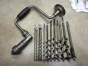 Vintage 12 pc Irwin Auger bit set W/10 " H.D. ratcheting brace Work Ready - Picture 1 of 11
