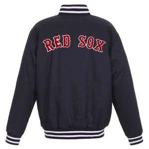MLB Boston Red Sox Poly Twill Jacket Embroidered Patch Logos JH Design Navy - Picture 1 of 4