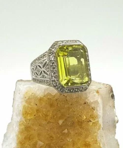Rectangle Citrine 925 Sterling Silver Amazing Ring With 23.60ct Citrine & CZ - Picture 1 of 9