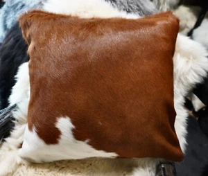 Cowhide Cushion -A Hereford Red & White 50CM Sq Cushion Cover - Country Style - Picture 1 of 7