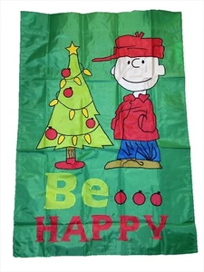 PEANUTS SNOOPY CHARLIE BROWN APLIQUE BANDERA DE NAVIDAD ~ 28"x40" ~ NUEVO - Imagen 1 de 1