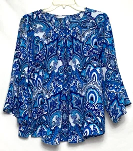 Allison Daley Damen Cold Shoulder Damast Print Top Größe 8 Blau B*O - Bild 1 von 5