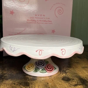 VTG 2005 Avon Presidents Club Pedestal Cake Plate Rose B-day Gift Collection NIB - Picture 1 of 8