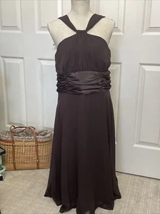 Connected Apparel Womens Cocktail Dress Chiffon Brown Halter Large Fit Flare - Picture 1 of 18