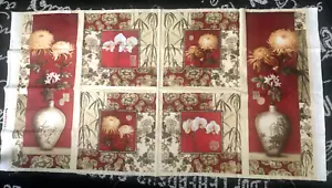 2/3Yd 44WX23L "Silk Garden" Floral Lisa Audit Wilmington Burgundy Red Tan FABRIC - Picture 1 of 11