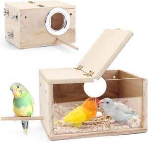 Parakeet Nesting Box - Visual Wooden Bird Nest Breeding Box - Bird Cage House - Picture 1 of 12