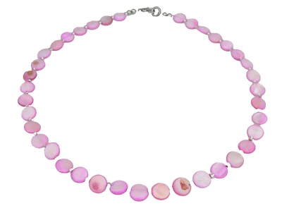 Halskette Kette Muschel Perlmutt  Scheibe Ø10mm rosa  405zz - Bild 1 von 4