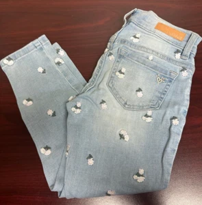 Justice Kids Straight Leg Jeans Size 7 Embroidered Flowers - Picture 1 of 3