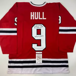 Autographed/Signed Bobby Hull HOF 1983 Chicago Red Hockey Jersey JSA COA - Picture 1 of 4