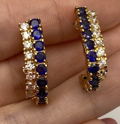 PENDIENTES ROSS SIMONS TONO DORADO PLATA DE LEY 925 AZUL Y CIRCONITA TRANSPARENTE Foto 1 de 4