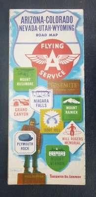1960 Arizona Colorado NV UT WY road map Flying A oil gas very early interstate - Image 1 of 4