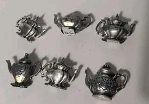 Vintage 6er Set Zinn Teekanne Platz Name Foto Karten Halter - Bild 1 von 7