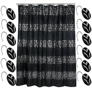 Popular Bath Sinatra Black 70 x 72 Bathroom Fabric Shower Curtain & Hook Set - Picture 1 of 5