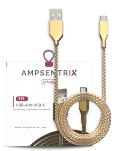 3 Fuß USB Typ C auf USB Typ A Kabel (AmpSentrix) (Unendlichkeit) (Gold) - Bild 1 von 2