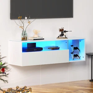 Soporte de gabinete de TV de pared flotante de 39,3 pulgadas con luces LED con estantes de almacenamiento - Imagen 1 de 12