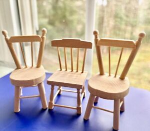 3PC DOLLHOUSE MINIATURE HANDMADE UNFINISHED CHAIR LOT,2 MATCH,DINING ROOM,3.5"T