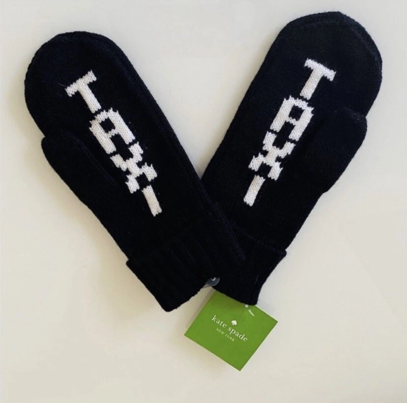 Kate Spade Authentic Black Taxi Mittens One Size Gloves Soft 100 Acrylic
