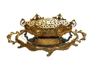 heavy brass set of detailed planter jardiniere on mirrored tray Rococo - Picture 1 of 12
