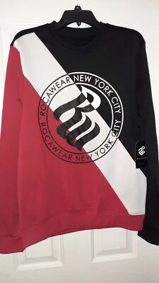 NUEVO CON ETIQUETAS ROCAWEAR AUTÉNTICO Hombre Talla M Cuello Redondo SUDADERA Negro, Rojo y Blanco Foto 1 de 4