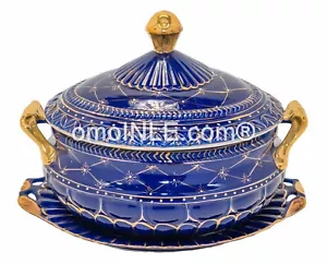SOPERA AZUL DE PORCELANA CON PLATO PARA YEMAYA BLUE TUREEN SOPERAS PL8001 - Foto 1 di 4