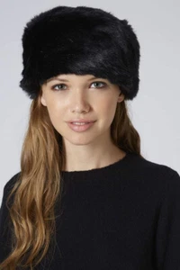 Sombrero de piel sintética suave negro TOPSHOP ruso/caja de pastillas/estilo cosaco - OSFM - Imagen 1 de 9