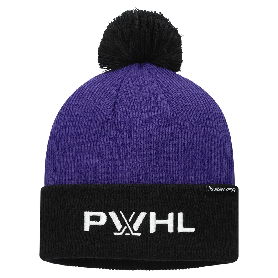 Unisex Púrpura PWHL Mercancía Dos Tonos Tejido Sombrero Con Pompón Foto 1 de 1