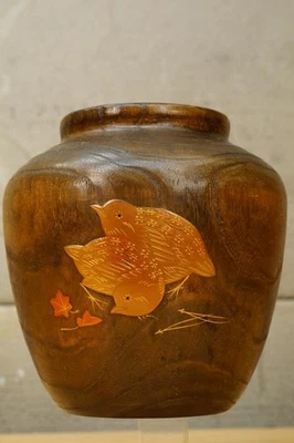 Jarrón vintage de madera Kiri IKEBANA pájaros japoneses era Showa arreglo floral Foto 1 de 4