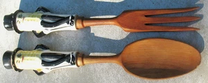 Juego de cuchara para ensalada de madera con mango de cerámica Mr. Peanut Lefton's de colección de los años 50 + tenedor - Imagen 1 de 16
