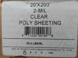 20 Fuß x 200 Fuß durchsichtige 2 Mil Kunststofffolie Rolle - Bild 1 von 1