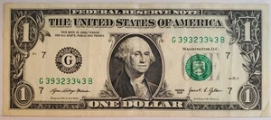 Five Of A Kind 3s $1 One Dollar Bill Fancy Serial Number Series 2021 - Picture 1 of 2